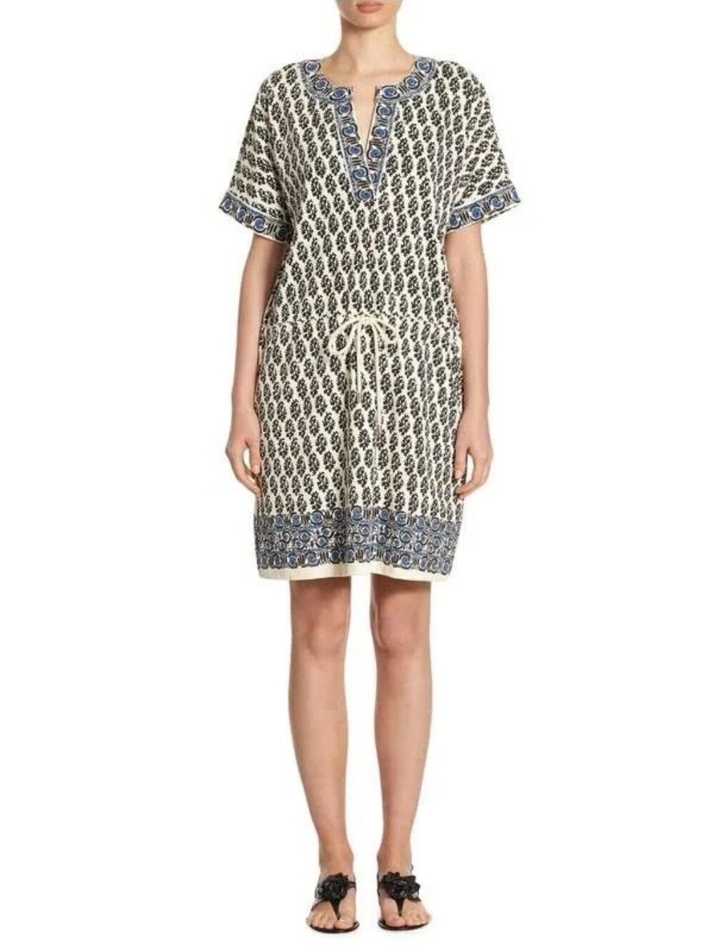 NWT Tory Burch Amara Print Dress Short Sleeve Tunic V-Neck Cotton Size Small